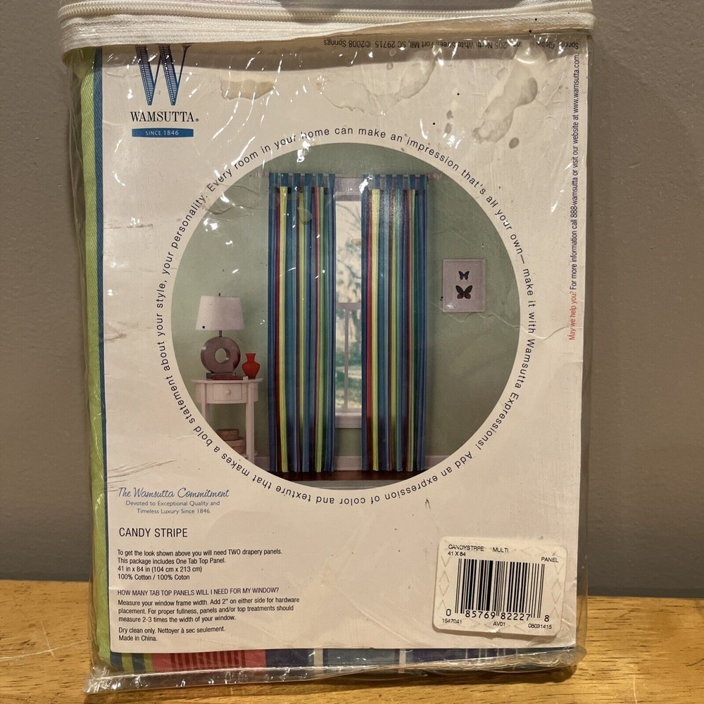 Wamsutta Candy Stripe Vtg Curtain Panel 41x84" ‎ Blue Pink Green